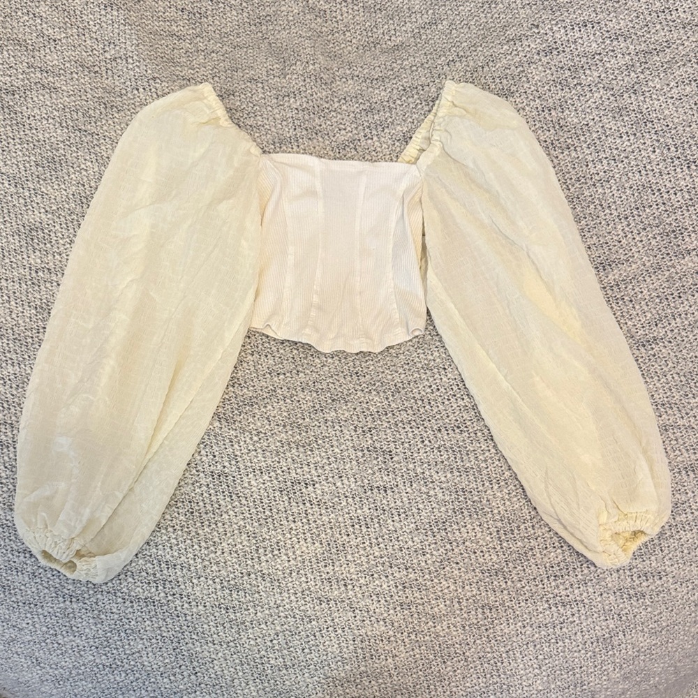 Urban Outfitters Puff Sleeve Corset Crop Top XS Cream Ivory Romantic Cottagecore